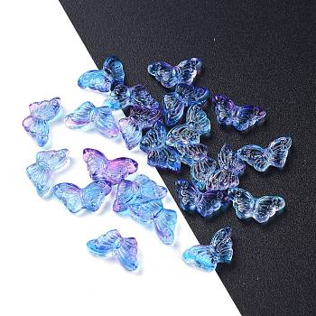 Electroplate Transparent Glass Beads, Butterfly, Cornflower Blue, 14.5x8x3.5mm, Hole: 0.8mm
