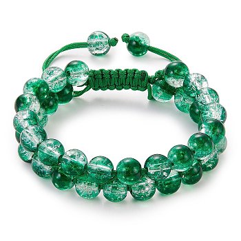 Sparkling Round Glass Braided Bead Bracelet, Double Layered Wrap Adjustable Bracelet for Women, Dark Green, Inner Diameter: 2~3-1/8 inch(5~7.8cm) 