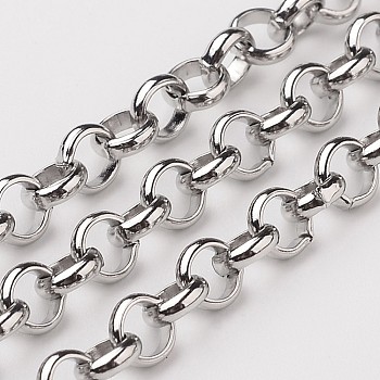 304 Stainless Steel Rolo Chains, Belcher Chain, with Spool, Unwelded, Stainless Steel Color, 5x1.5mm, about 32.8 Feet(10m)/roll