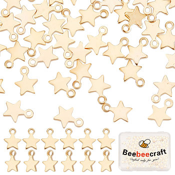 150Pcs Brass Charms, Star, Real 18K Gold Plated, 6x4.5x1mm, Hole: 0.5mm