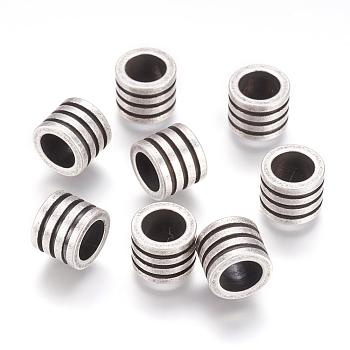 304 Stainless Steel Beads, Column, Antique Silver, 10x8mm, Hole: 6.5mm