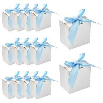 Cardboard Candy Gift Boxes, with Polyester Ribbons, Rectangle, Light Blue, 7x5x7cm