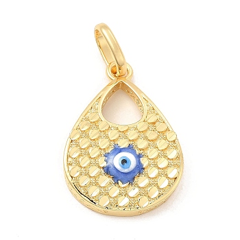 Brass Pendants, with Enamel, Real 18K Gold Plated, Long-Lasting Plated, Teardrop with Evil Eye Charm, Blue, 34x23.5x6mm, Hole: 10x7mm