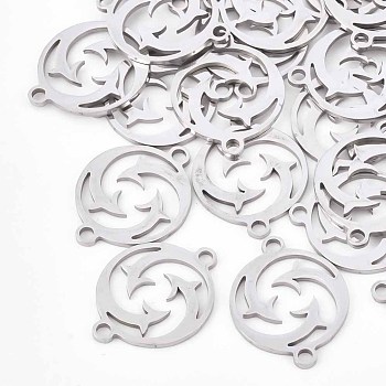 201 Stainless Steel Links connectors, Laser Cut Links, Flat Round with Arrowhead, Stainless Steel Color, 20x15x1mm, Hole: 1.8mm