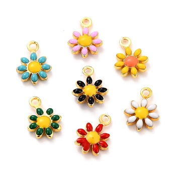 Brass Enamel Charms, Golden Plated, Cadmium Free & Lead Free, Sunflower, Mixed Color, 10x7x2mm, Hole: 1.2mm