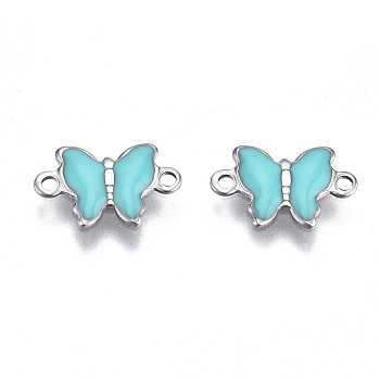 304 Stainless Steel Enamel Links Connectors, Nickel Free, Butterfly, Stainless Steel Color, Cyan, 6.5x10x1mm, Hole: 1mm