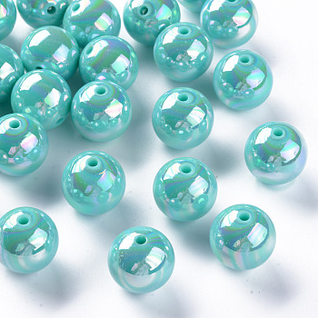 Opaque Acrylic Beads, AB Color Plated, Round, Pale Turquoise, 20x19mm, Hole: 2~3mm, about 111pcs/500g