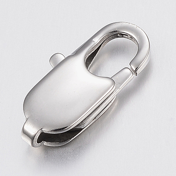 304 Stainless Steel Lobster Claw Clasps, Stainless Steel Color, 18x8.5x3.5mm, Hole: 2x3mm