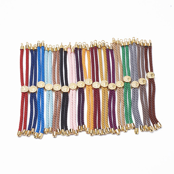 Nylon Twisted Cord Bracelet Making, Slider Bracelet Making, with Brass Findings, Golden, Mixed Color, 8.7 inch~9.3 inch(22.2cm~23.8cm), 3mm, hole: 1.5mm