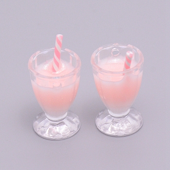 Plastic Pendants, Bubble Tea Shape, Pink, 31x16mm, Hole: 2mm