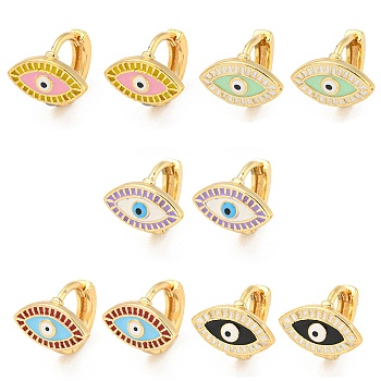 Evil Eye Real 18K Gold Plated Brass Hoop Earrings, with Enamel, Mixed Color, 10.5x12mm