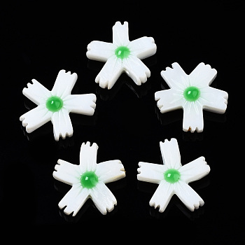 Natural Freshwater Shell Beads, with Enamel, Flower, Medium Sea Green, 15x14x4.5mm, Hole: 0.9mm