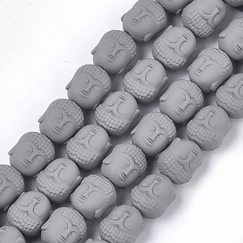 Spray Painted Non-magnetic Synthetic Hematite Beads Strands, Matte Style, Buddha Head, Light Grey, 10x9x7.5mm, Hole: 1mm, about 39pcs/strand, 15.7 inch
