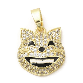 Brass with  Cubic Zirconia Pendents, Jewelry for Women,  Long-Lasting Plated, Cat Charm, Golden, 21x19x9mm, Hole: 8x4mm