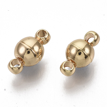Brass Magnetic Clasps, Nickel Free, Round, Real 18K Gold Plated, 11.5x6mm, Hole: 1.8mm