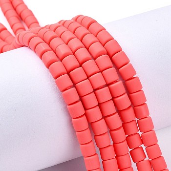 Handmade Polymer Clay Bead Strands, Column, Deep Pink, 6.5x6mm, Hole: 1.2mm, about 61pcs/strand, 15.75 inch(40cm)
