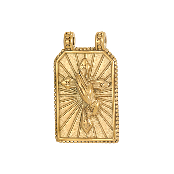 304 Stainless Steel Pendants, Hexagon with Cross & Praying Hand Charms, Ion Plating(IP), Real 18K Gold Plated, 31x18mm, Hole: 2mm
