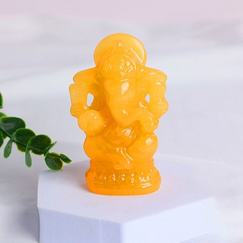 Ganesha Natural Calcite Healing Figurines, Reiki Energy Stone Display Decorations, 70mm