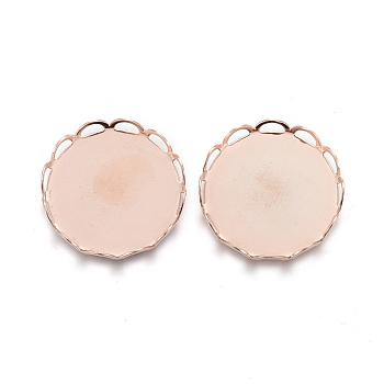 304 Stainless Steel Cabochon Settings, Lace Edge Bezel Cups, Flat Round, Rose Gold, Tray: 16mm, 17x3mm
