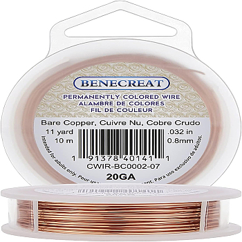 Round Copper Wire for Jewelry Making, Long-Lasting Plated, Raw(Unplated), 20 Gauge, 0.8mm, about 33 Feet(11 yards)/roll