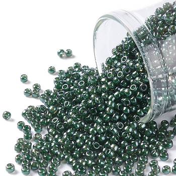 TOHO Round Seed Beads, Japanese Seed Beads, (373) Inside Color Black Diamond/Dk Green, 11/0, 2.2mm, Hole: 0.8mm, about 1110pcs/bottle, 10g/bottle