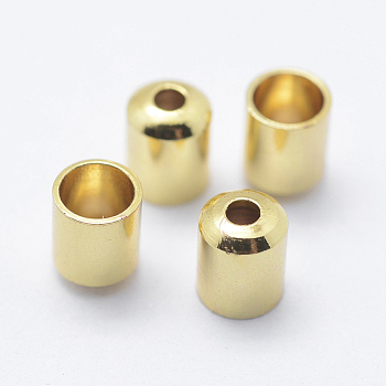Brass Cord Ends, End Caps, Column, Long-Lasting Plated, Golden, 5x4mm, Hole: 1mm, 3mm inner diameter