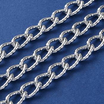 Oxidation Aluminum Textured Curb Chains, Twisted Chains, Unwelded, with Spool, Silver, 10.5x6.5x3.2mm, about 131.23 Feet(40m)/Roll