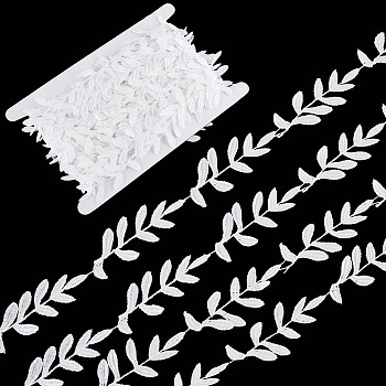 15 Yards Lace Embroidery Polyester Ribbons, Costume Accessories, Leaf Pattern, White, 1 inch(25mm)