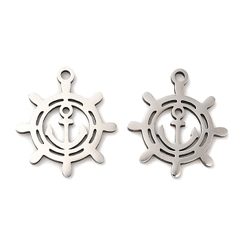 316L Surgical Stainless Steel Pendants, Laser Cut, Helm with Anchor Charm, Stainless Steel Color, 17x15x1mm, Hole: 1.4mm