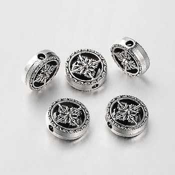 Buddhist Jewelry Findings Tibetan Style Alloy Flat Round Beads, Antique Silver, 12x5mm, Hole: 2mm