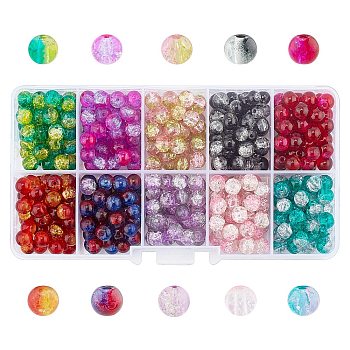 Round Transparent Crackle Glass Beads, Mixed Color, 6mm, Hole: 1.3mm, about 400~450pcs/box