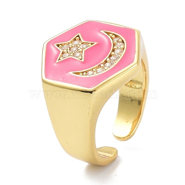 Hexagon with Star & Moon Clear Cubic Zirconia Wide Band Ring for Girl Women(ZIRC-C025-44G)-4
