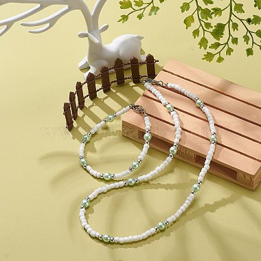 Plastic & Glass Pearl & Seed Beaded Bracelet and Necklace(SJEW-JS01255)-2