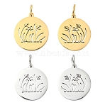 2Pcs 2 Colors Stainless Steel Pendants, with Jump Ring, Laser Cut, Flat Round with Flower Grass Charm, Golden & Stainless Steel Color, 20x18mm, 1pc/color(STAS-YW0011-15)