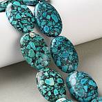 Synthetic Imperial Jasper Beads, Dyed, Flat Oval, Teal, 30~30.5x20.5x7.5~8mm, Hole: 1.2mm, about 14pcs/strand, 15.55''(39.5cm)(GG-CBA0D66-05C)