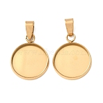 304 Stainless Steel Pendant Cabochon Settings, Flat Round Charms, Ion Plating(IP), Real 18K Gold Plated, Tray: 14mm, 19.5x15.5x2mm, Hole: 6x3.5mm(STAS-L282-010G-05)