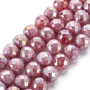 Opaque Baking Painted Crackle Glass Beads Strands, Faceted, AB Color Plated, Teardrop, Indian Red, 8x7~8mm, Hole: 1.2mm, about 60pcs/strand, 18.11 inches(46cm)(EGLA-S174-19H)