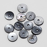 Dyed Natural Shell Bead Spacers, Disc/Flat Round, Heishi Beads, Black, 10x2mm, Hole: 1mm(SHEL-P004-07C)