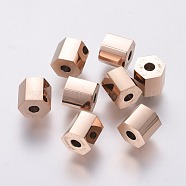 Ion Plating(IP) 304 Stainless Steel Beads, Faceted, Column, Rose Gold, 6x6mm, Hole: 2mm(STAS-F225-14A-RG)