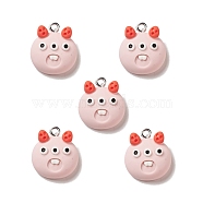 Opaque Resin Pendants, with Platinum Tone Iron Loops, Monster Charm, Pink, 20x17x8mm, Hole: 2mm(RESI-E024-07P-03)