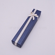 Paper Necklace Box, Flip Cover, with Ribbon, Jewelry Box, Rectangle, Marine Blue, 21x4.3x3.6cm(CON-WH0076-52D)