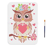 US 1Pc PET Hollow Out Drawing Painting Stencils, for DIY Scrapbook, Photo Album, with 1Pc Art Paint Brushes, Owl, 297x210mm(DIY-MA0004-61A-01)