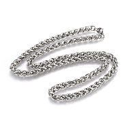 304 Stainless Steel Wheat Chain Necklaces, with Lobster Claw Clasps, Stainless Steel Color, 27.7 inch(70.3cm), 7mm(NJEW-F242-14P-F)