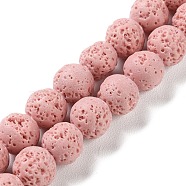 Synthetic Lava Rock Dyed Beads Strands, Round, Pink, 10mm, Hole: 1mm, about 41pcs/strand, 15.20''(38.6cm)(G-H311-08C-08)