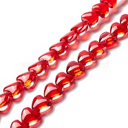 Transparent Glass Beads Strand, Heart, Red, 7.5~8.5x8~8.5x4~4.5mm, Hole: 1mm, about 44~45pcs/strand, 12.56~12.87 inch(31.9~32.7cm)(GLAA-F112-01G)