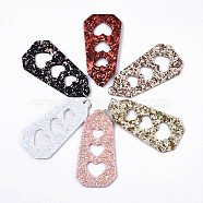 PU Leather Big Pendants, with Sequins/ Paillettes and Platinum Tone Iron Jump Rings, Polygon with Heart, Mixed Color, 62x31x2mm, Hole: 5mm(FIND-R084-03)