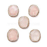 Natural Rose Quartz Beads, with Polymer Clay Rhinestone, Faceted, Nuggets, 29.5~31x26~27x7~9mm, Hole: 1mm(G-F746-01C)