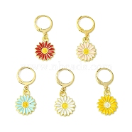 Alloy Enamel Sunflower Pendant Decorations, with 304 Stainless Steel Leverback Earring Findings, Mixed Color, 32mm(HJEW-JM01542)