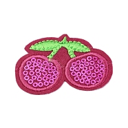 Computerized Embroidery Cloth Iron on/Sew on Patches, Costume Accessories, Paillette Appliques, Cherry, Cerise, 37.5x54.5x1mm(DIY-F043-03)