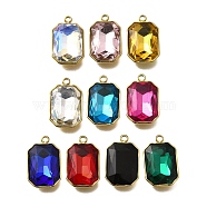 304 Stainless Steel Pendants, with Rhinestone, Real 18K Gold Plated, Ion Plating(IP), Rectangle, Mixed Color, 18.5x11.5x5.5mm, Hole: 1.8mm(STAS-Q346-07G)